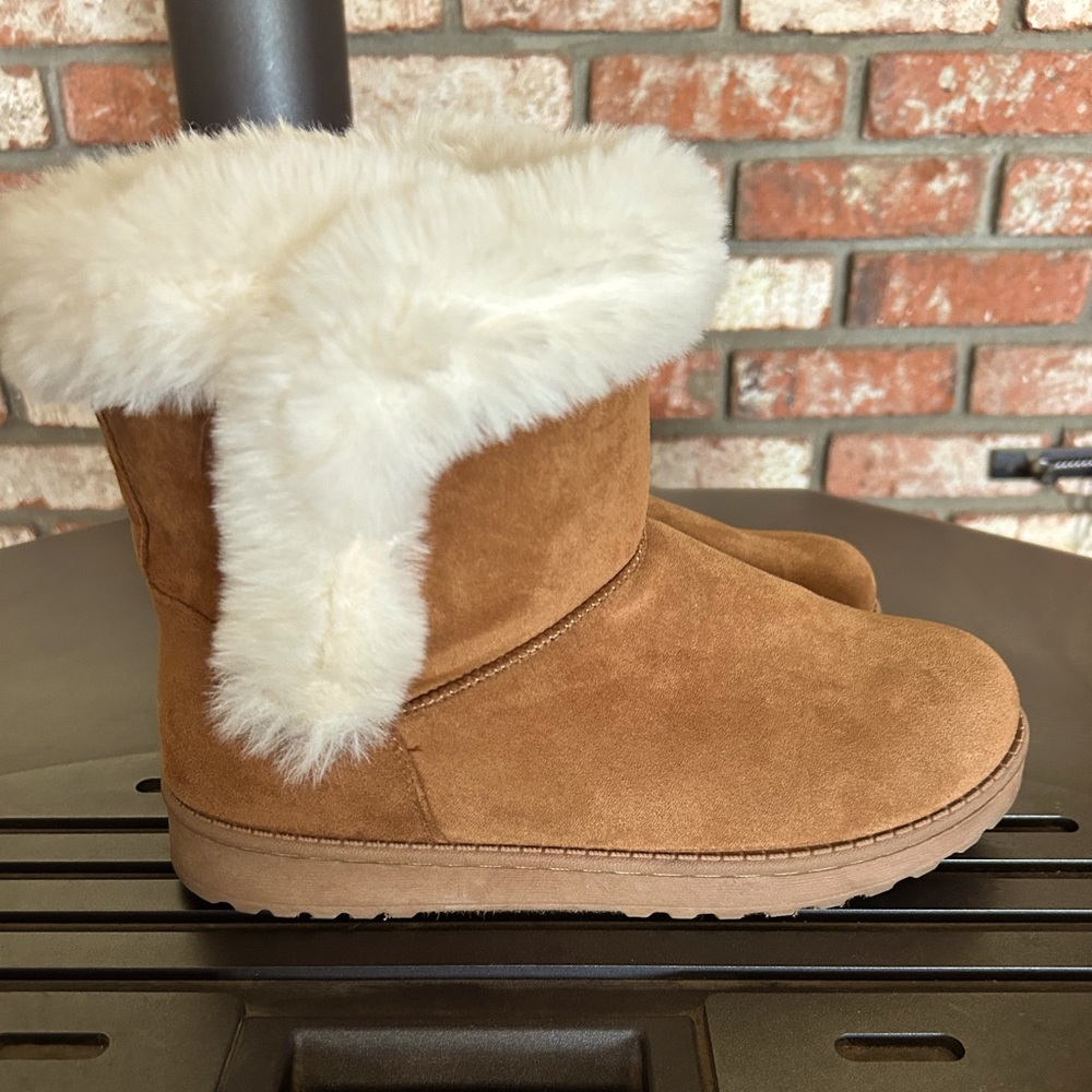 Tan Suede Boots with Faux Fur Trim SO brand. 
Worn once.